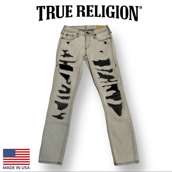 True Religion Cora Crop Mid Rise Straight Distressed Jeans Size 23 (WB-4) - Picture 5 of 9